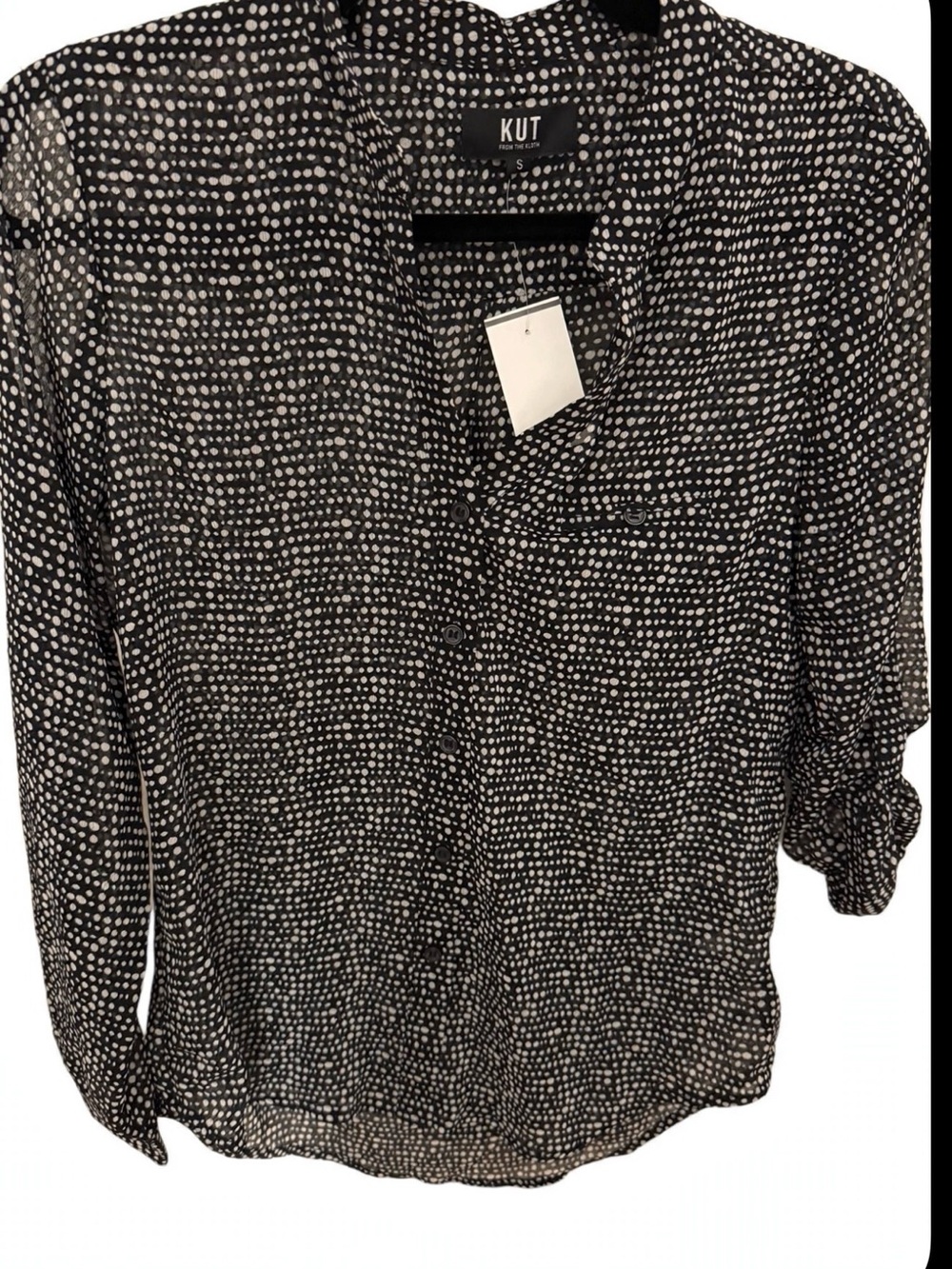 Kut from the cloth sheer button down blouse with roll tab sleeves